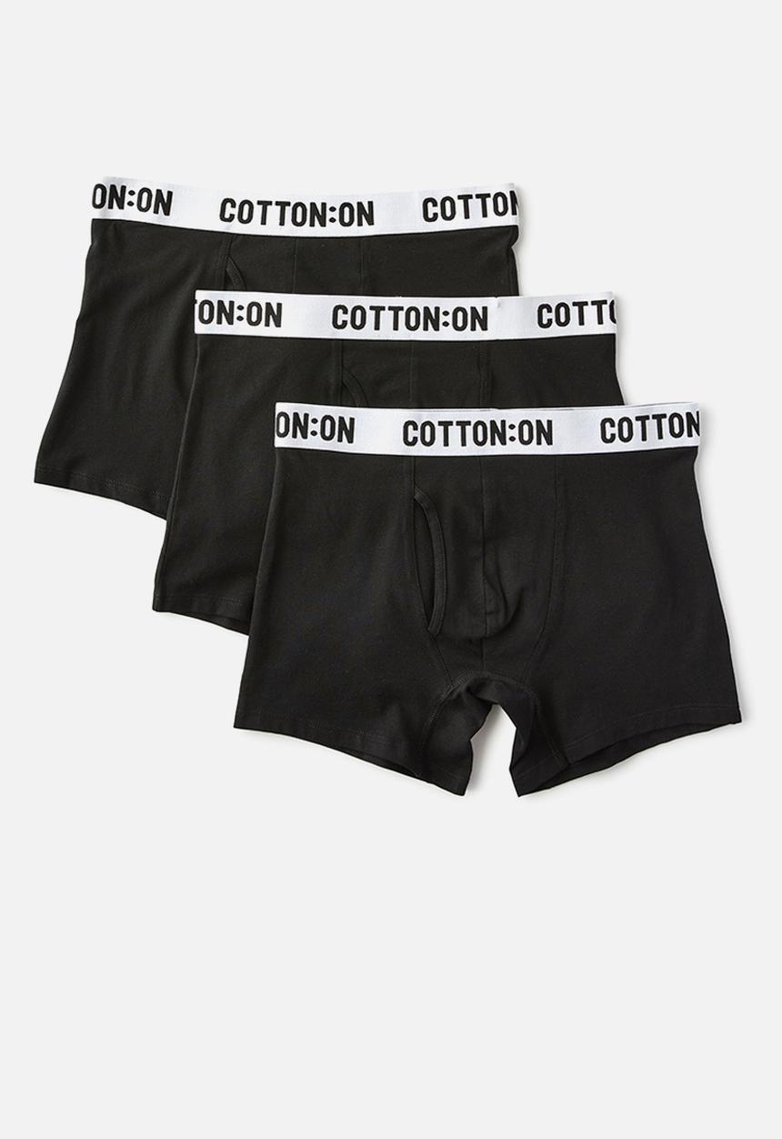 Cotton On - Mens Organic Cotton Trunks 3 Pack - Black