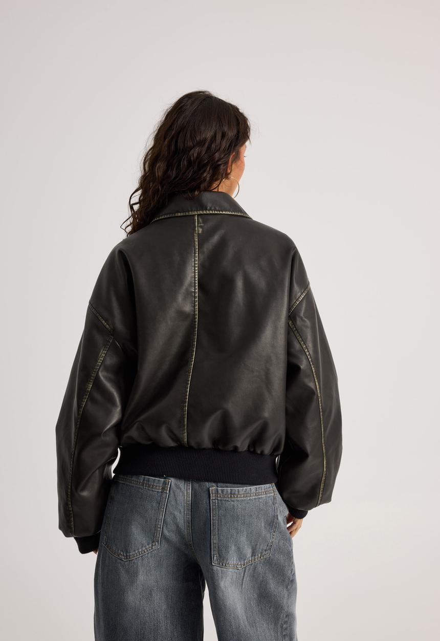 Factorie - Maxwell Pu Bomber Jacket - Washed Black