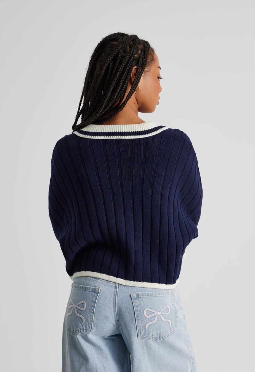 Factorie - Sara Polo Knit Crop Jumper - Navy Blazer/Off White