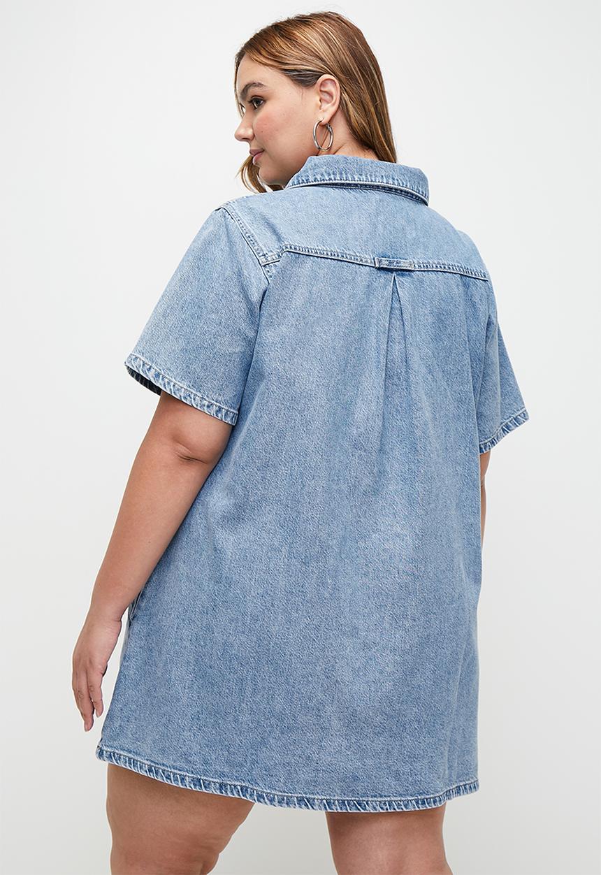 Cotton On - Plus Original Denim Mini Dress - Cleanwater Blue