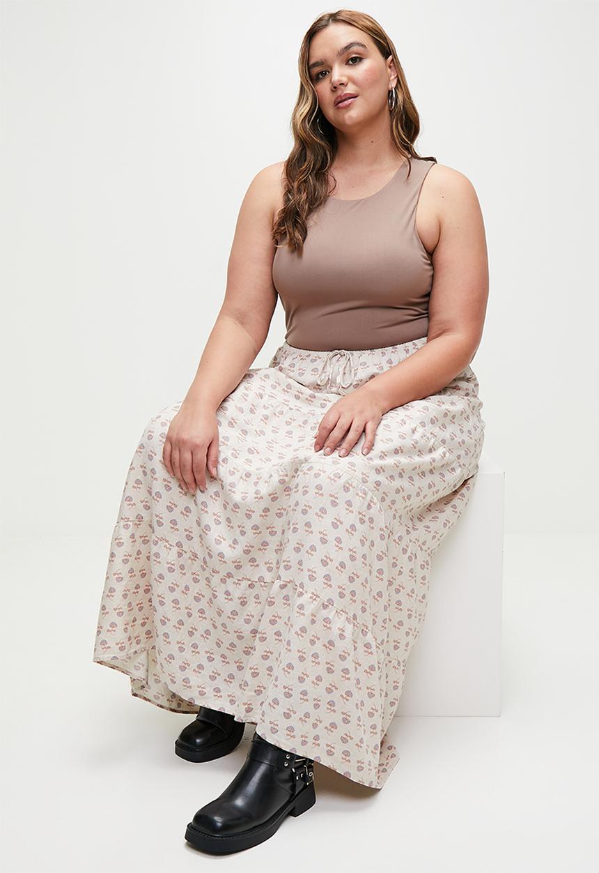Cotton On - Plus Haven Multi Tiered Maxi Skirt - Pasiley Stone Haven