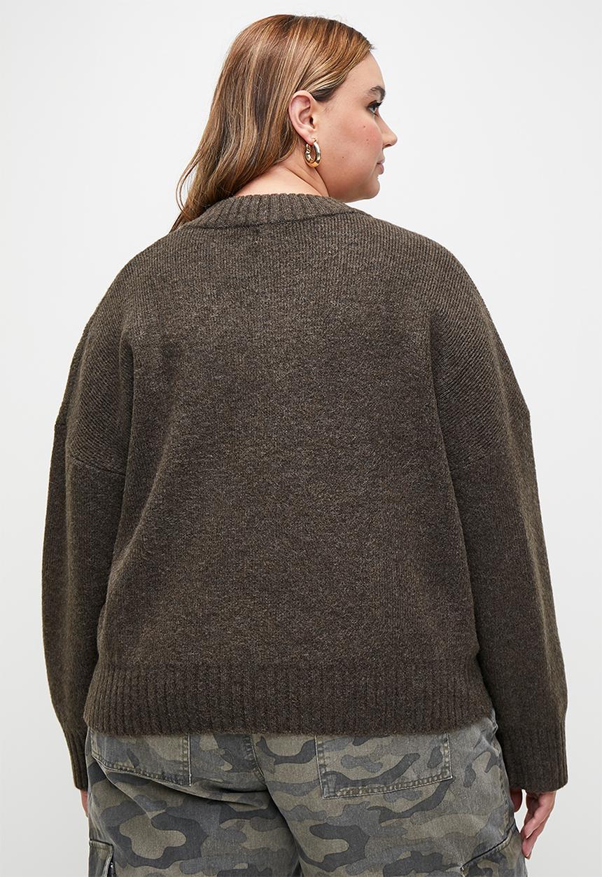Cotton On - Plus Luxe Zip Through Knit Bomber - Dark Oak