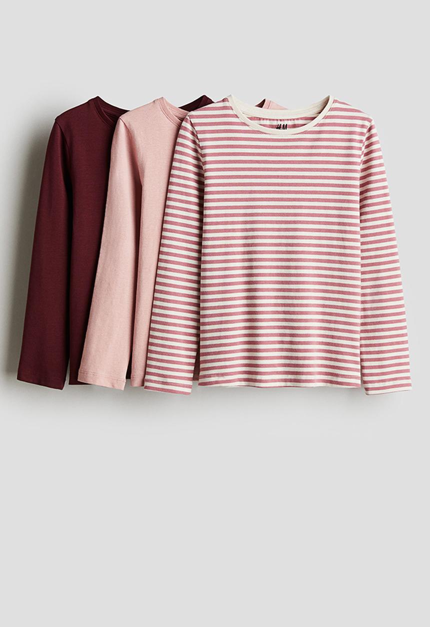 H&M - 3-Pack long-sleeved tops - light pink striped