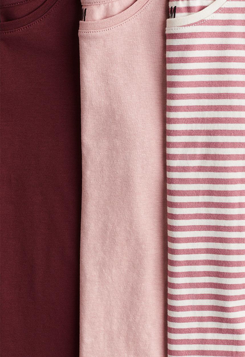 H&M - 3-Pack long-sleeved tops - light pink striped