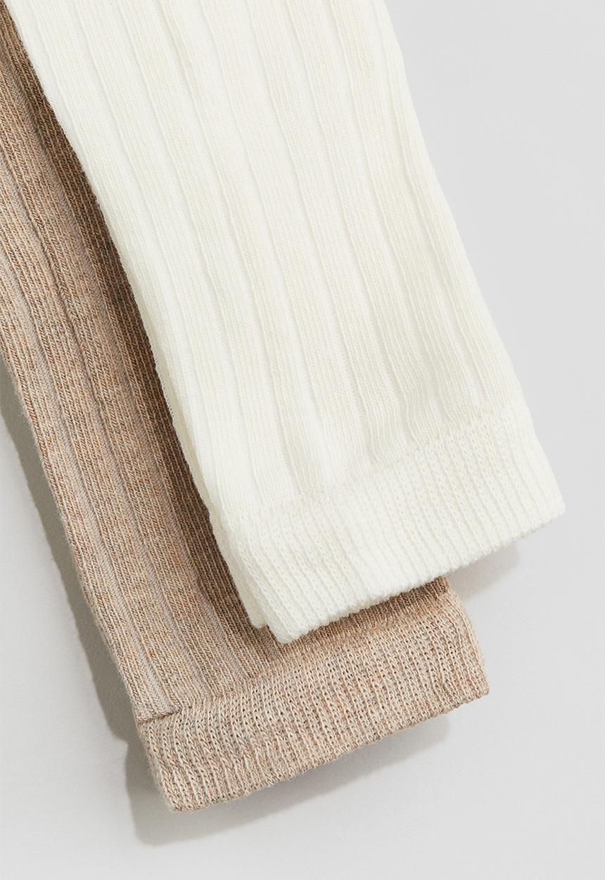 H&M - 2-Pack ribbed footless tights - beige white 