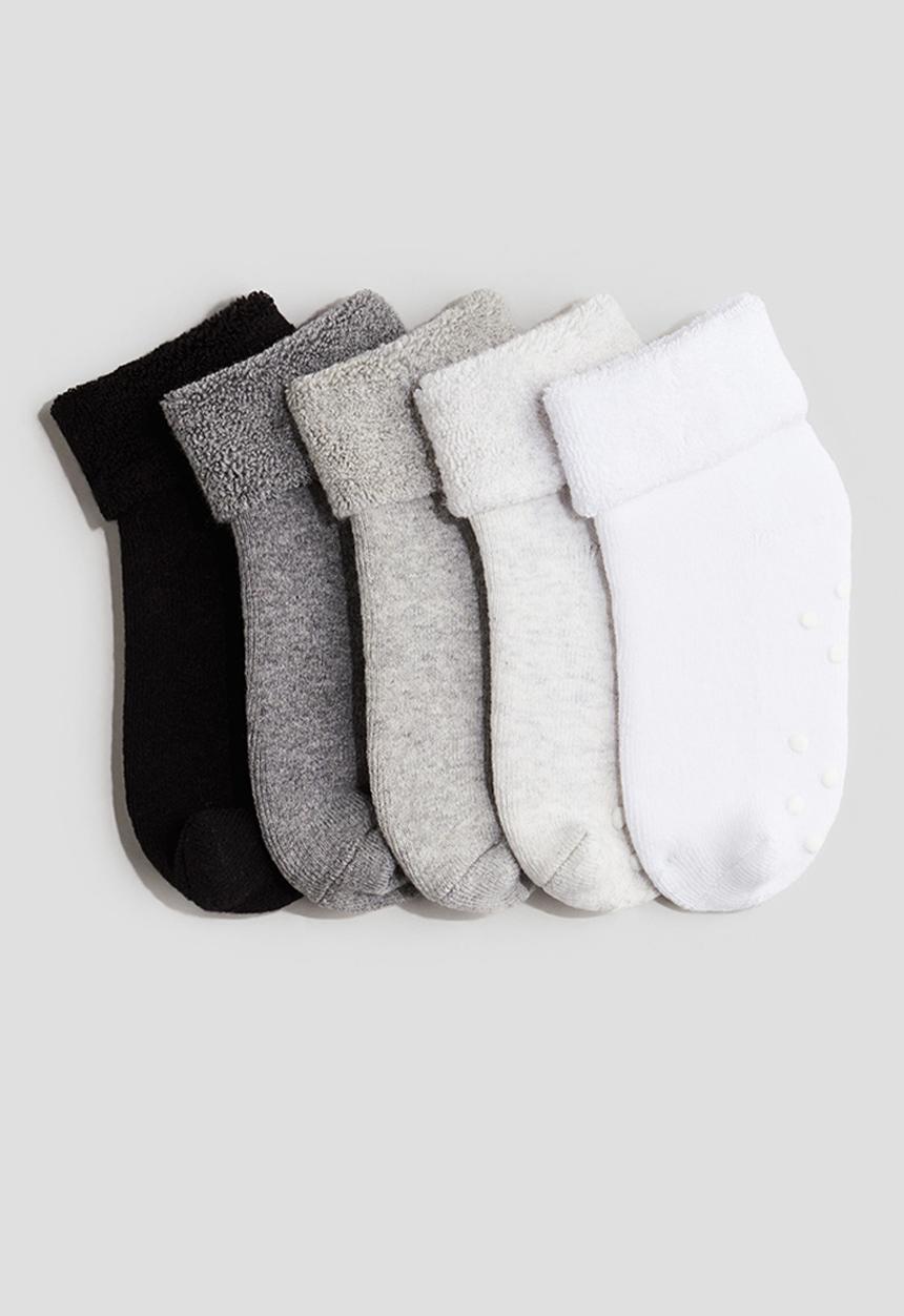 H&M - 5-Pack anti-slip terry socks - grey/black