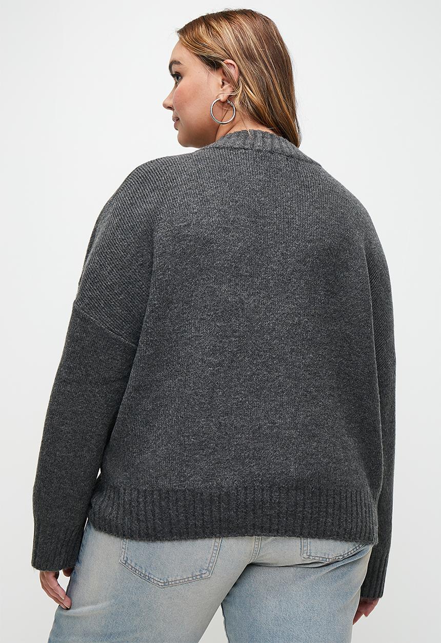 Cotton On - Plus Luxe Zip Through Knit Bomber - Dark Grey Marle