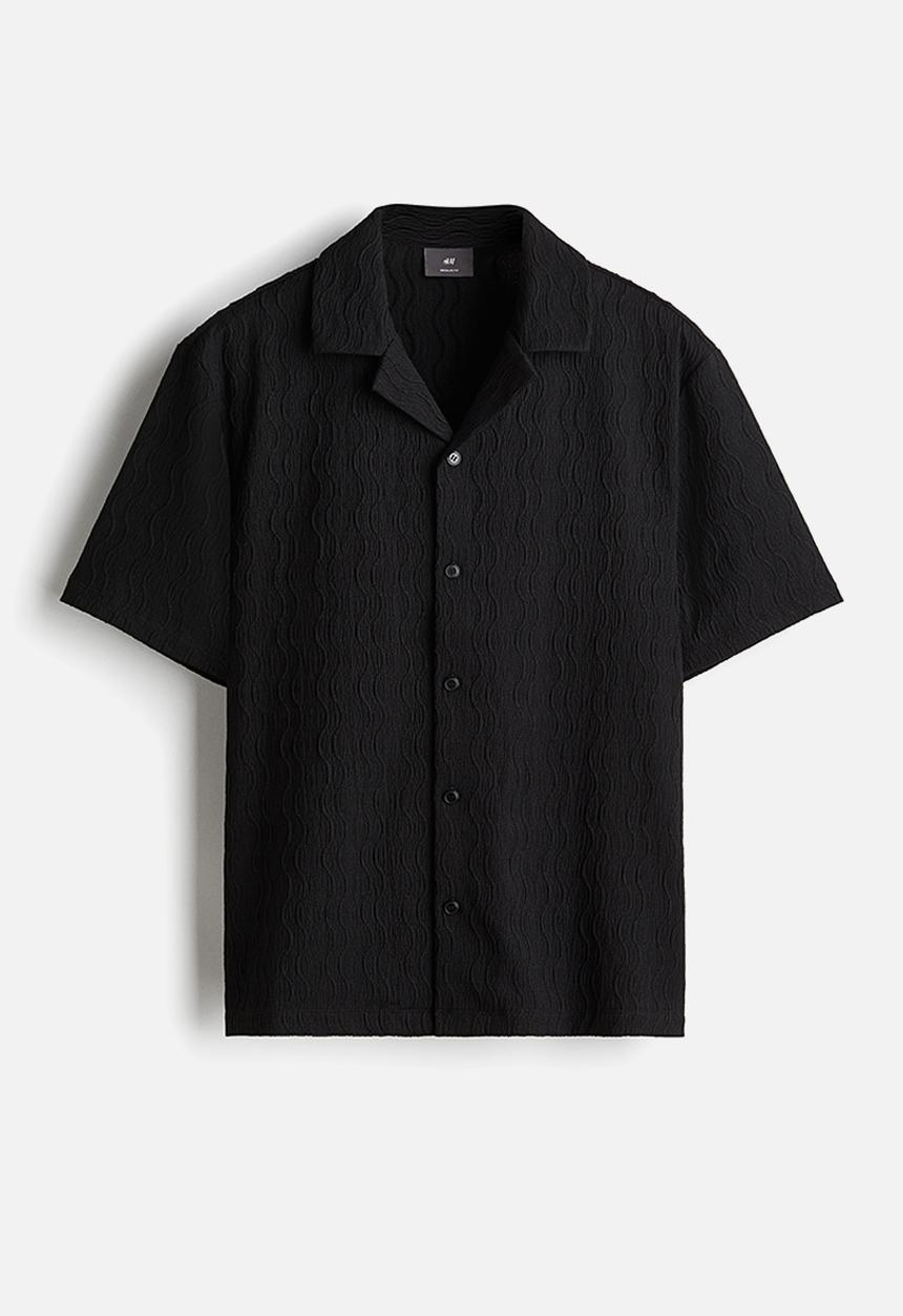 H&M - Regular fit textured resort shirt - black