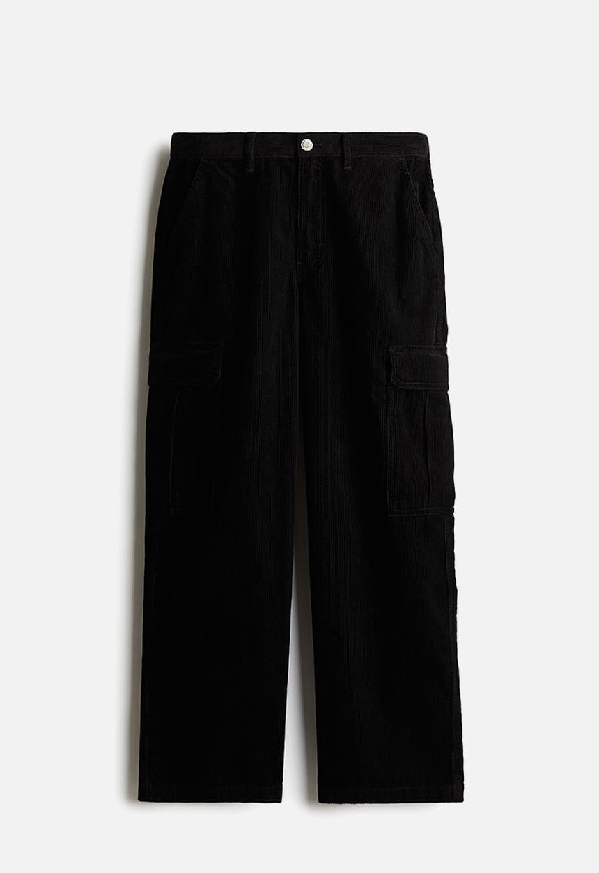 H&M - Loose fit corduroy cargo trousers - black