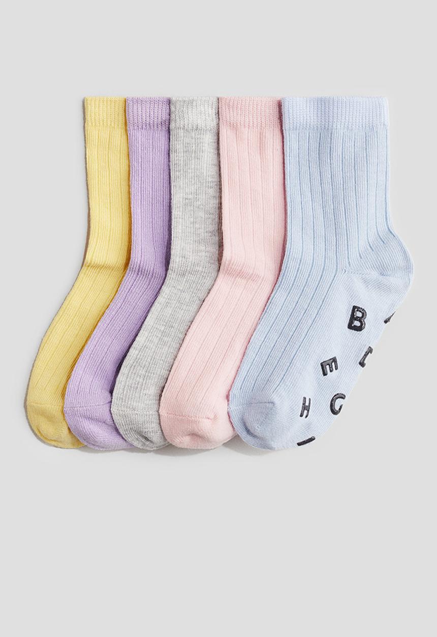 H&M - 5-Pack anti-slip socks - light blue/light pink
