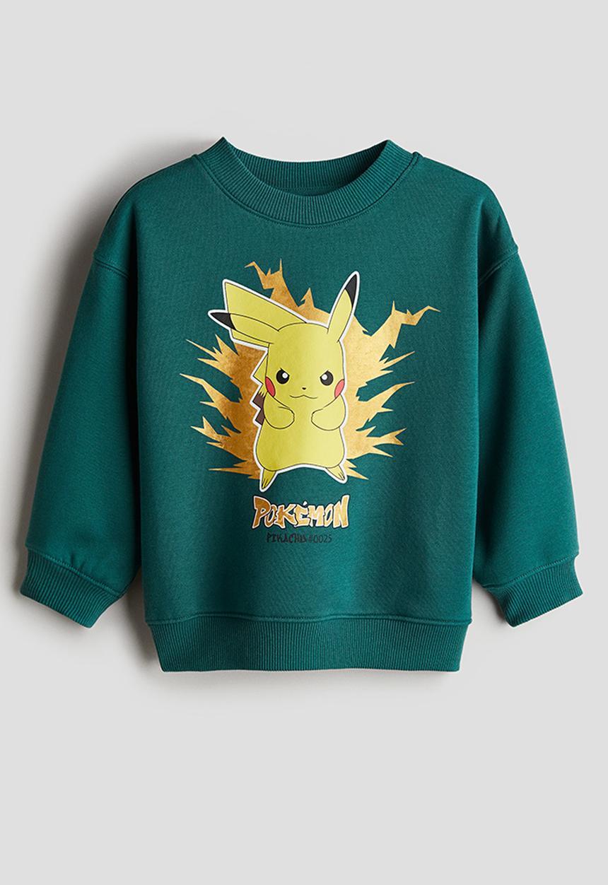 H&M - Motif-detail sweatshirt - dark green pokémon