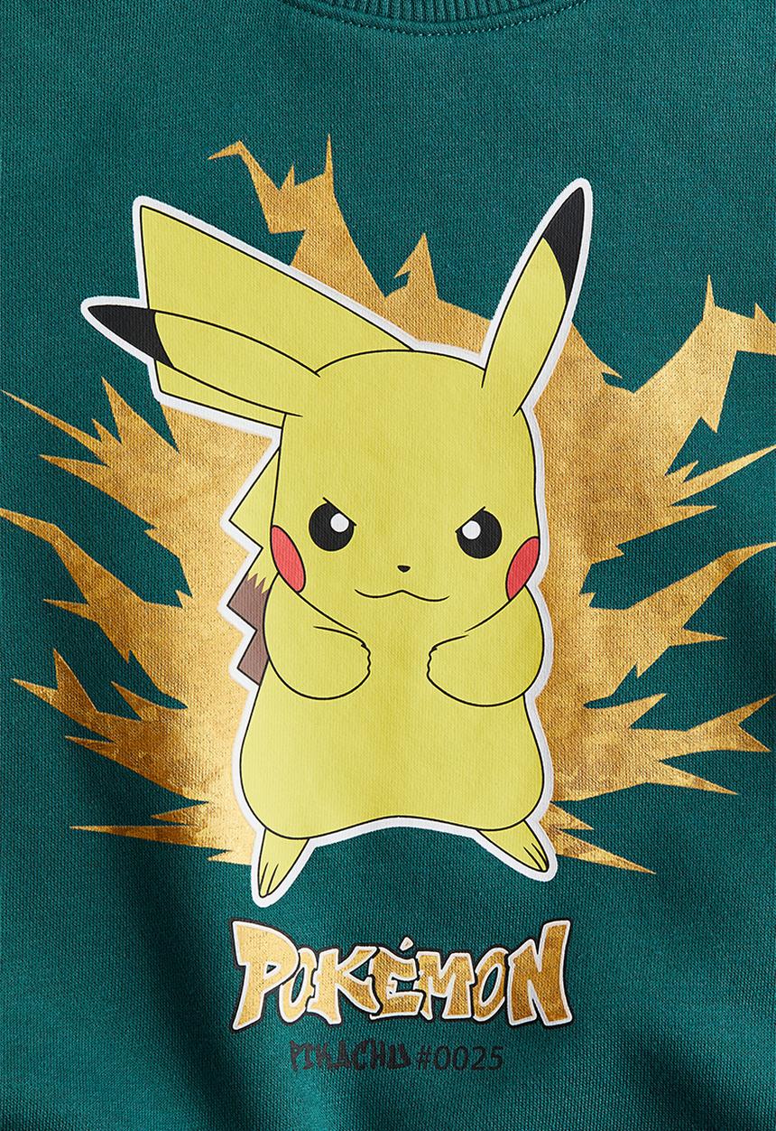 H&M - Motif-detail sweatshirt - dark green pokémon