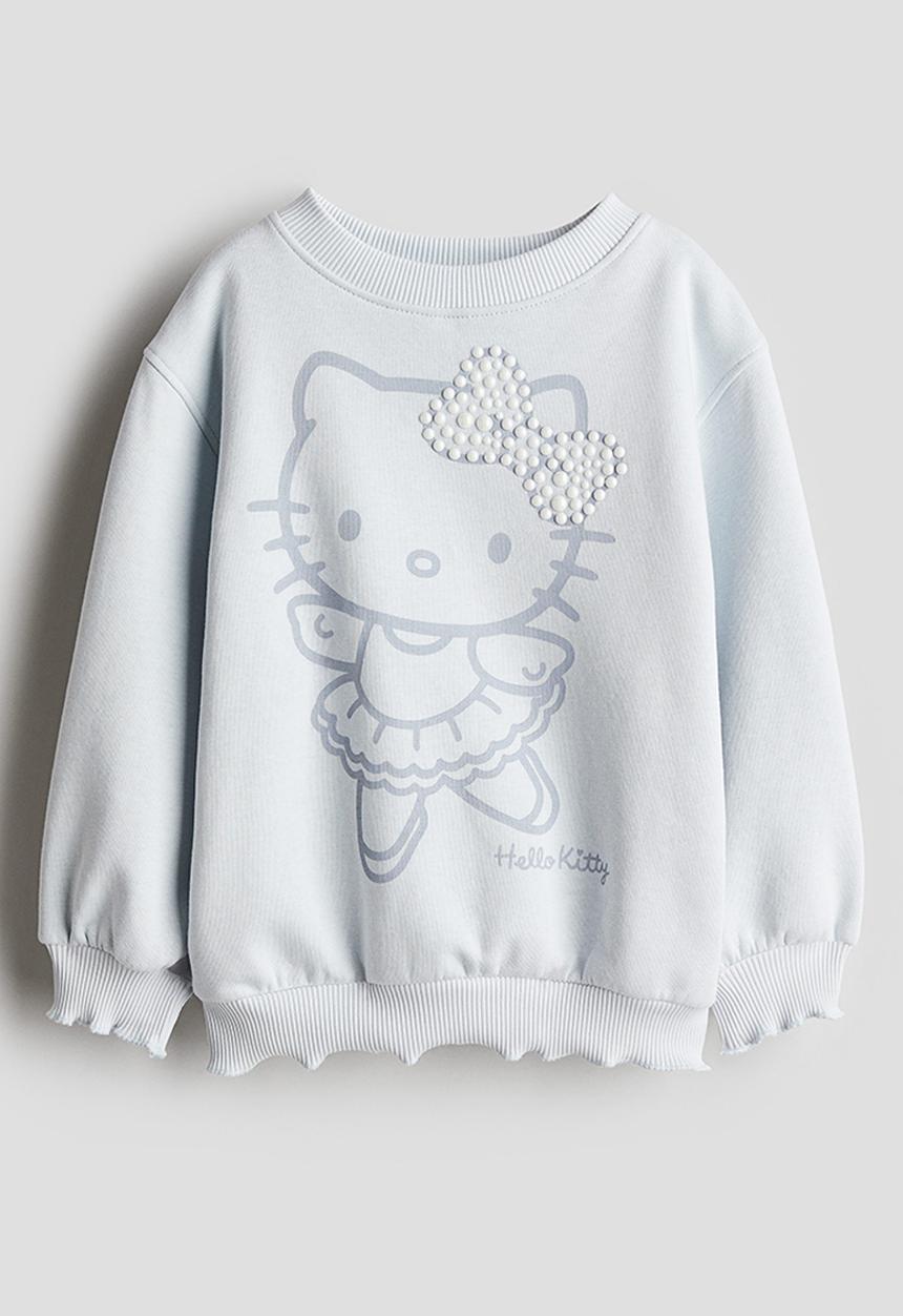 H&M - Motif-detail sweatshirt - light blue/hello kitty