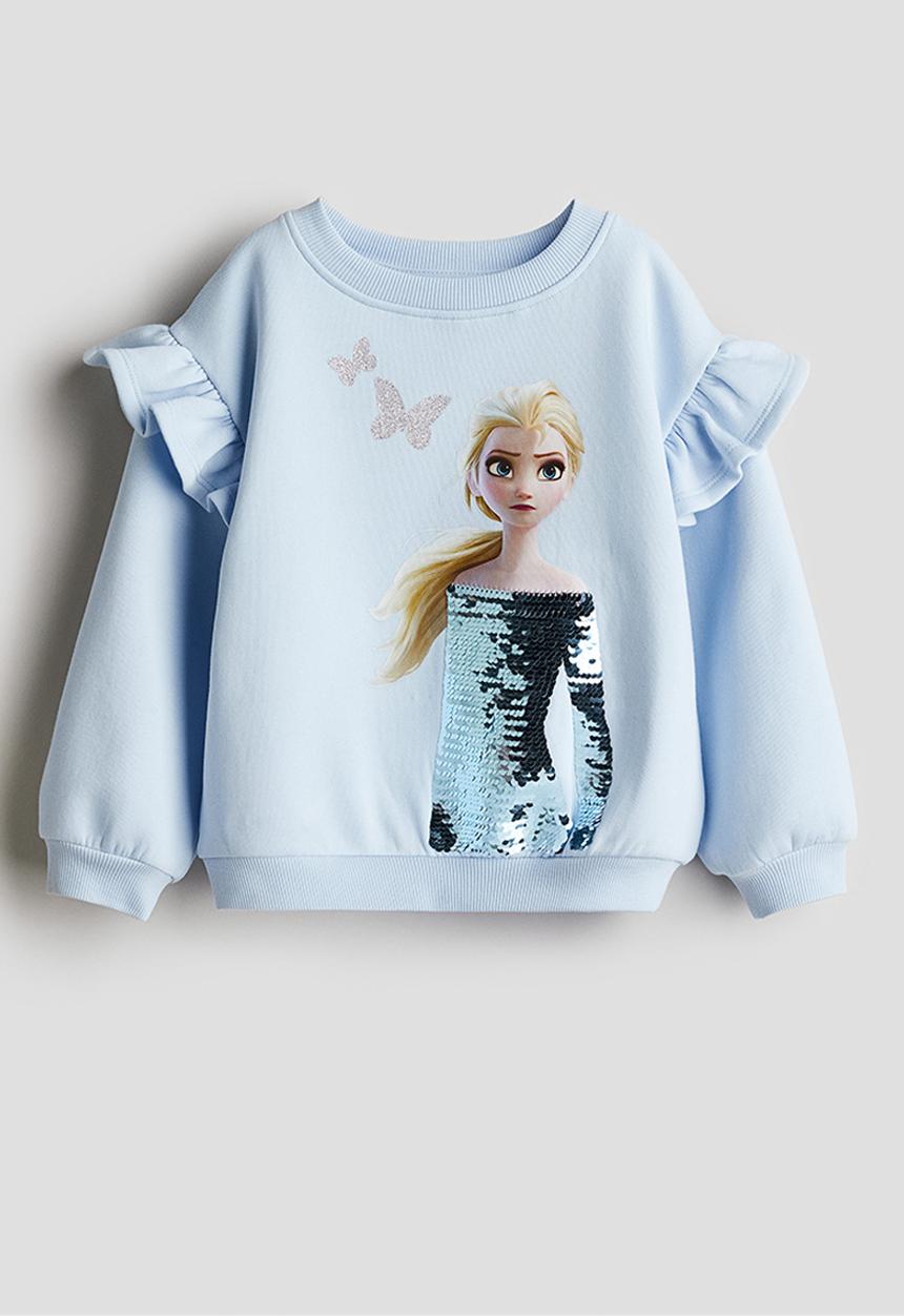 H&M - Frill-trimmed printed sweatshirt - light blue frozen
