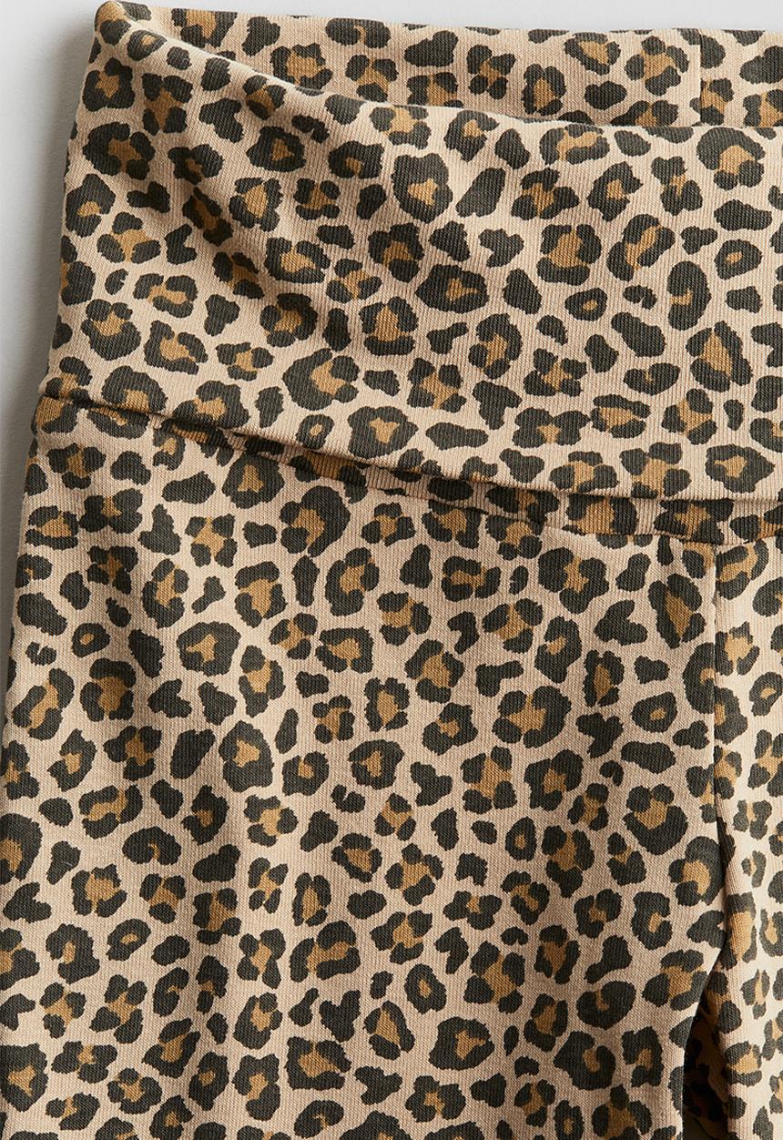 H&M - Flared foldover-waist leggings -  beige/leopard-print 