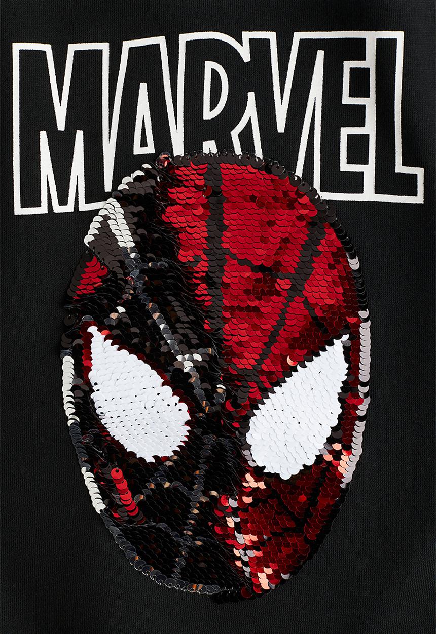H&M - Reversible sequin-motif sweatshirt - black & spider-man