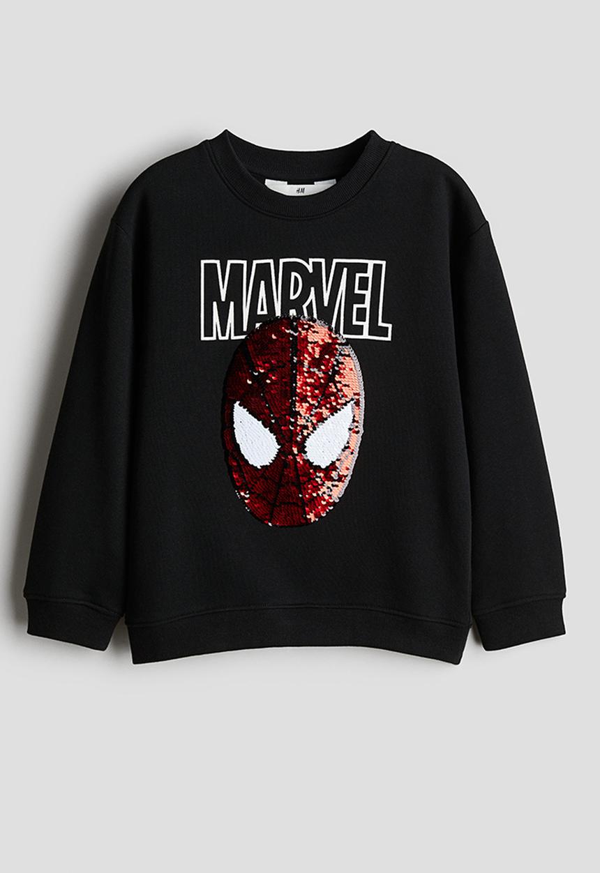 H&M - Reversible sequin-motif sweatshirt - black & spider-man