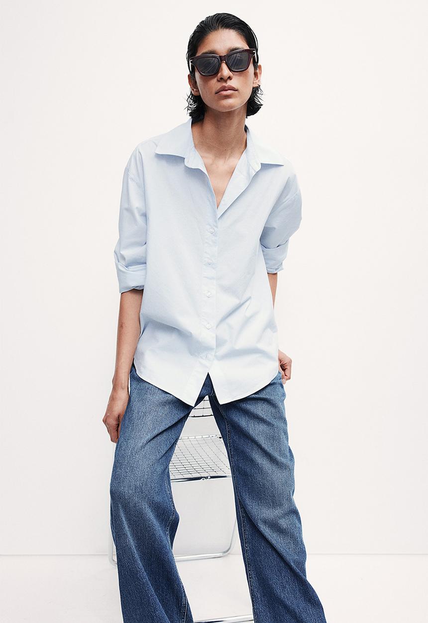 H&M - Striped cotton shirt - light blue 
