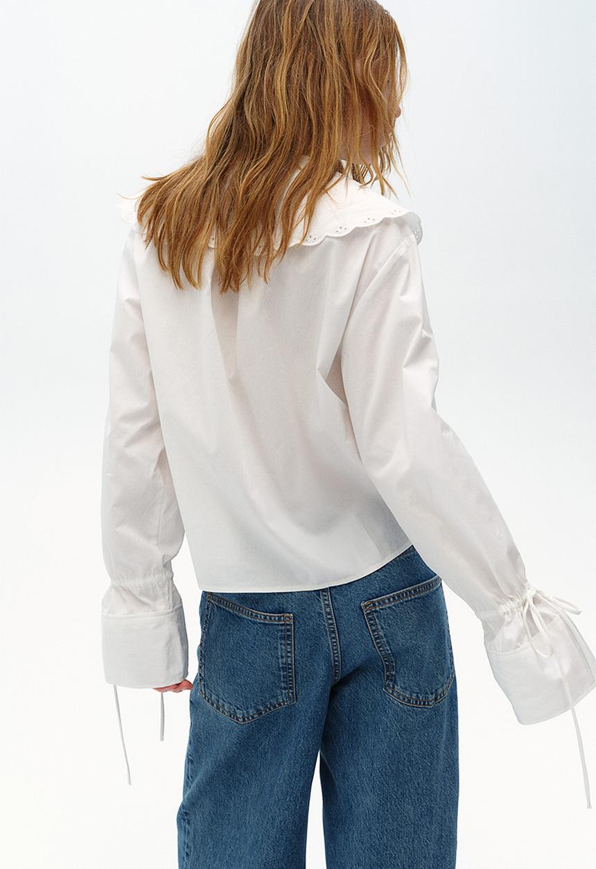 H&M - Broderie anglaise-detail poplin blouse - white