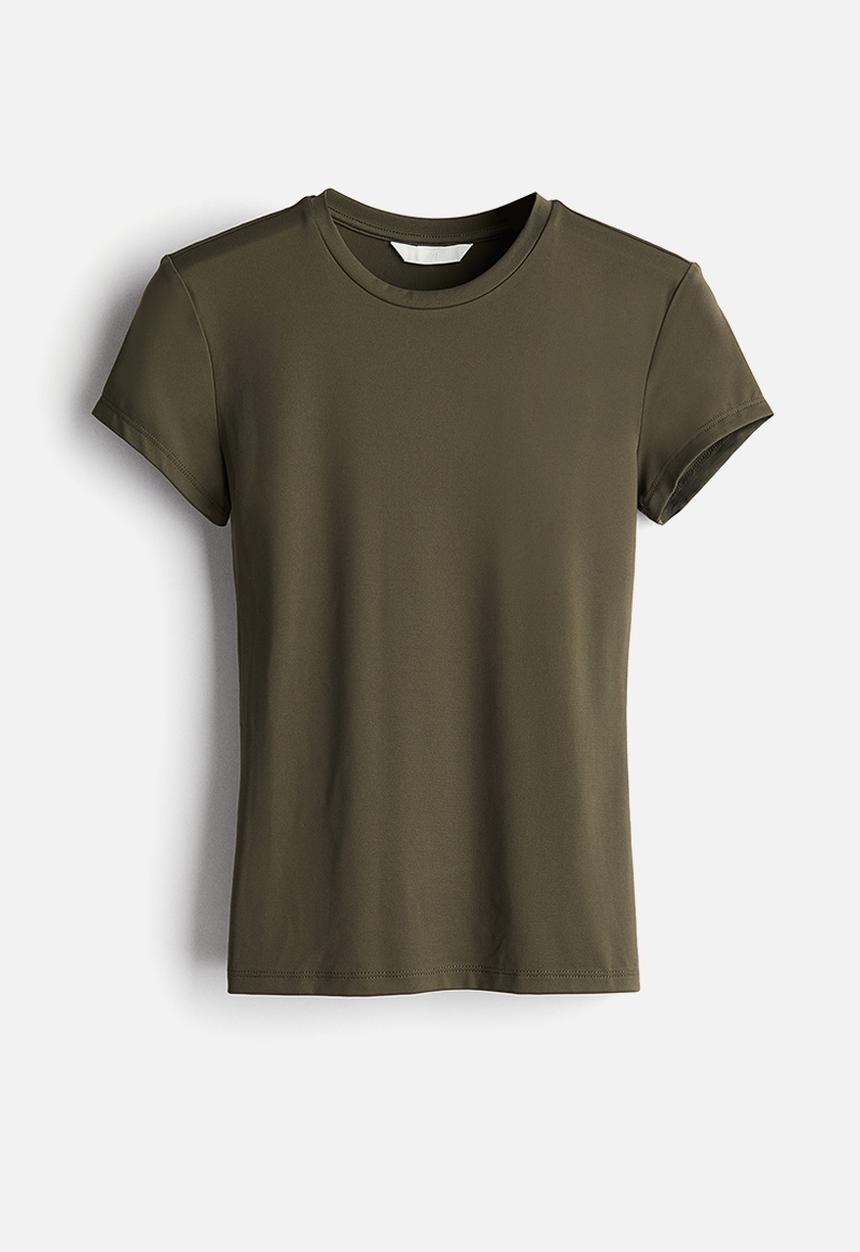 H&M - Fitted microfibre t-shirt - dark khaki green