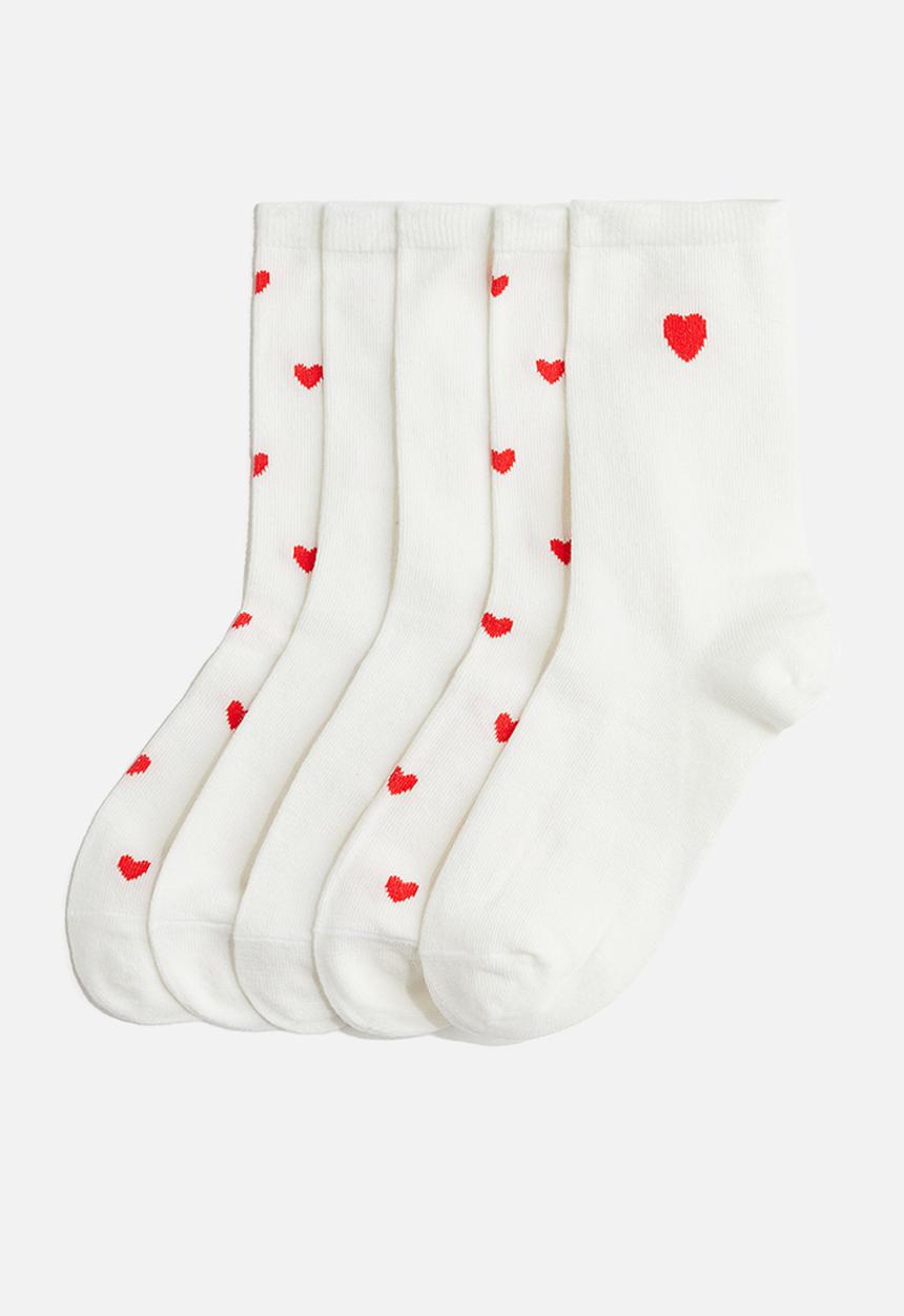 H&M - 5 pack socks - white hearts