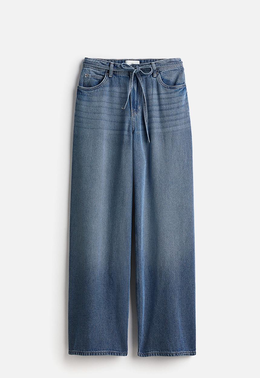 H&M - Wide tie-belt jeans - denim blue