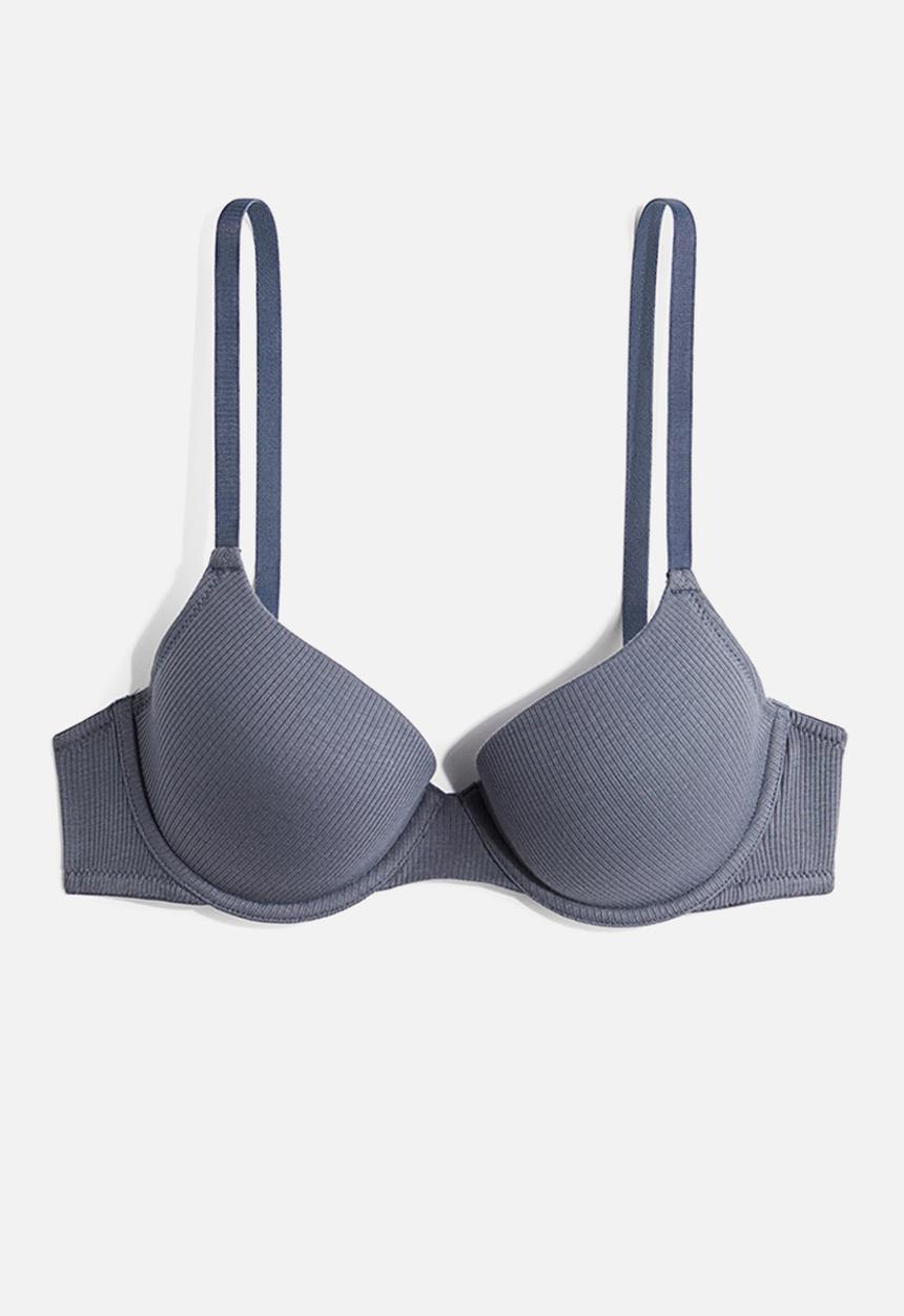 H&M - Padded underwired cotton bra - pigeon blue