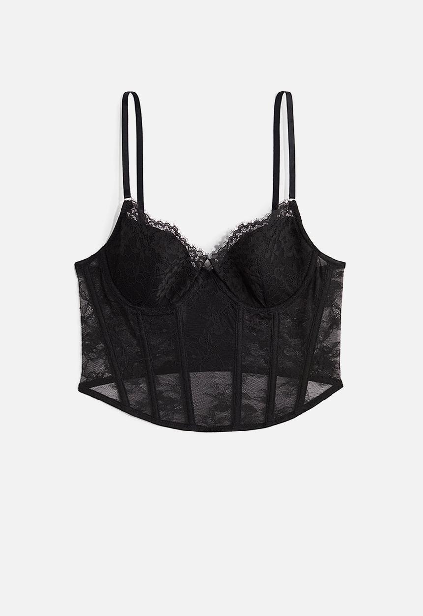 H&M - Padded-cup lace bustier - black