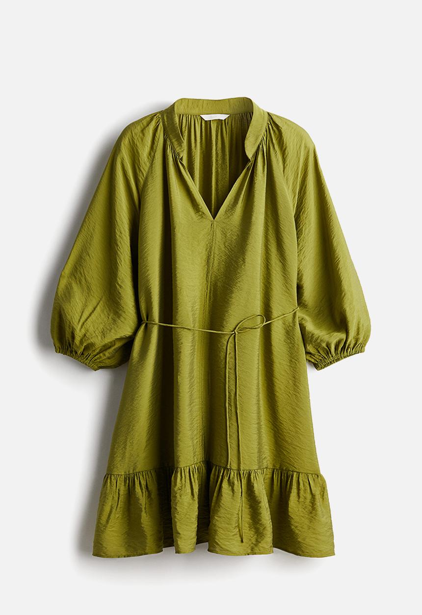 H&M - Voluminous tie-belt dress - olive green