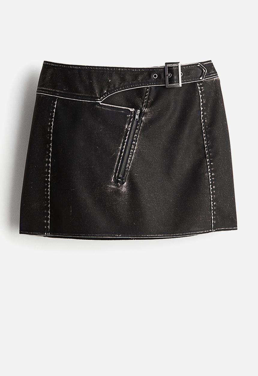 H&M - Buckle-detail mini skirt - dark grey