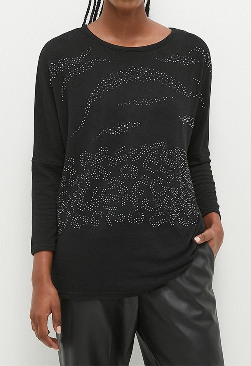 Stella Morgan - Embellished Front Knit Top - Black