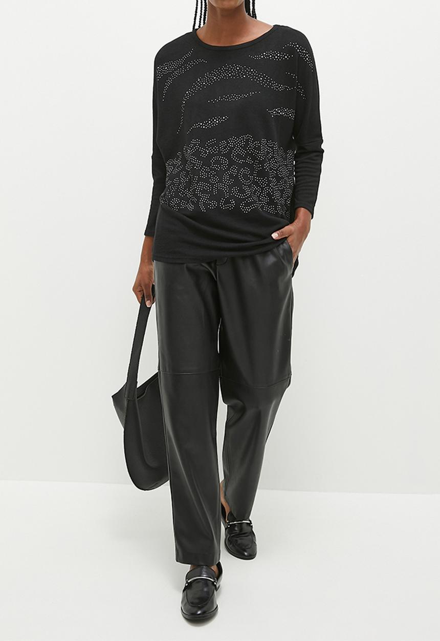 Stella Morgan - Embellished Front Knit Top - Black