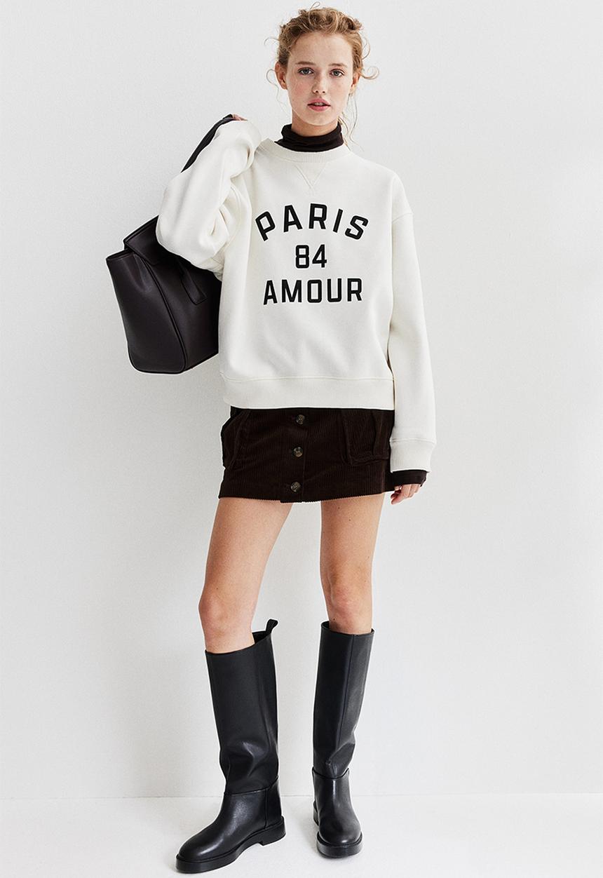 H&M - Motif-detail sweatshirt - cream paris