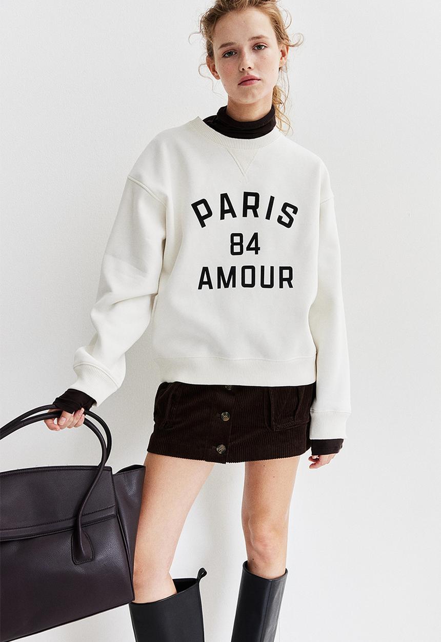 H&M - Motif-detail sweatshirt - cream paris