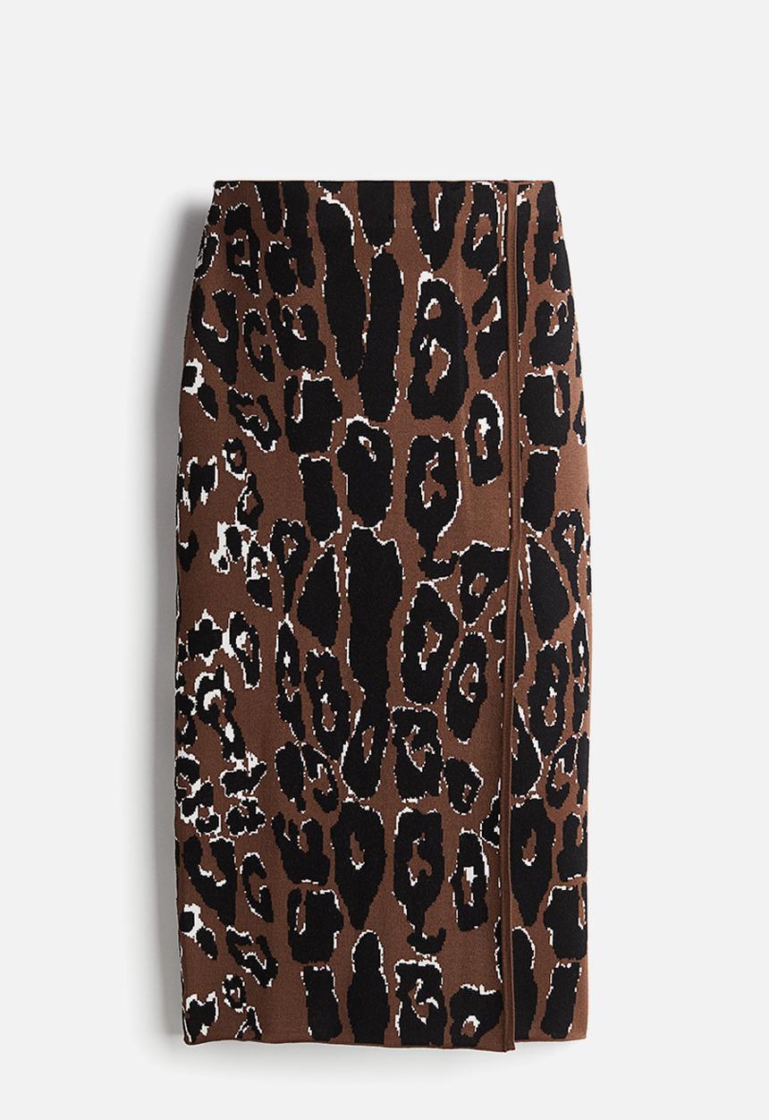 H&M - Fine-knit pencil skirt - brown leopard print
