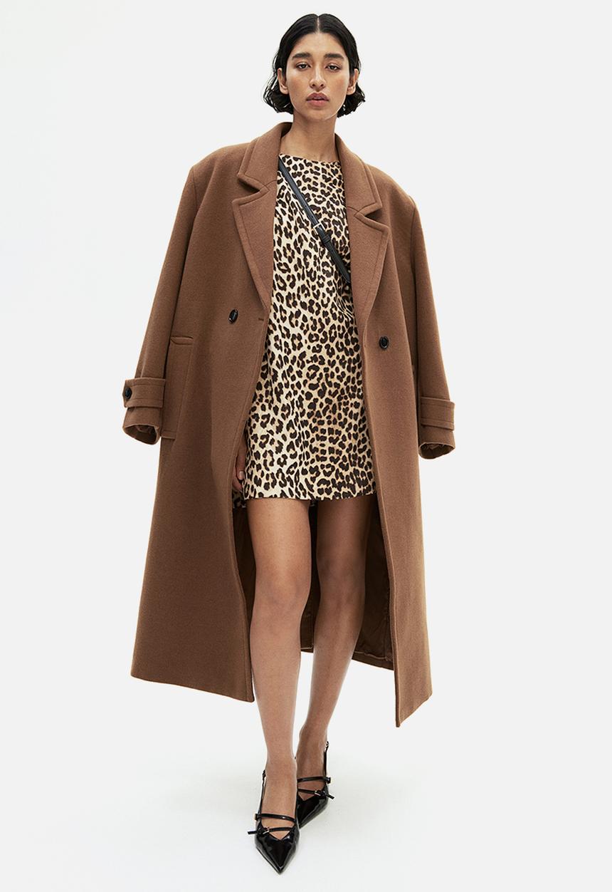 H&M - Shoulder-pad dress - beige leopard print