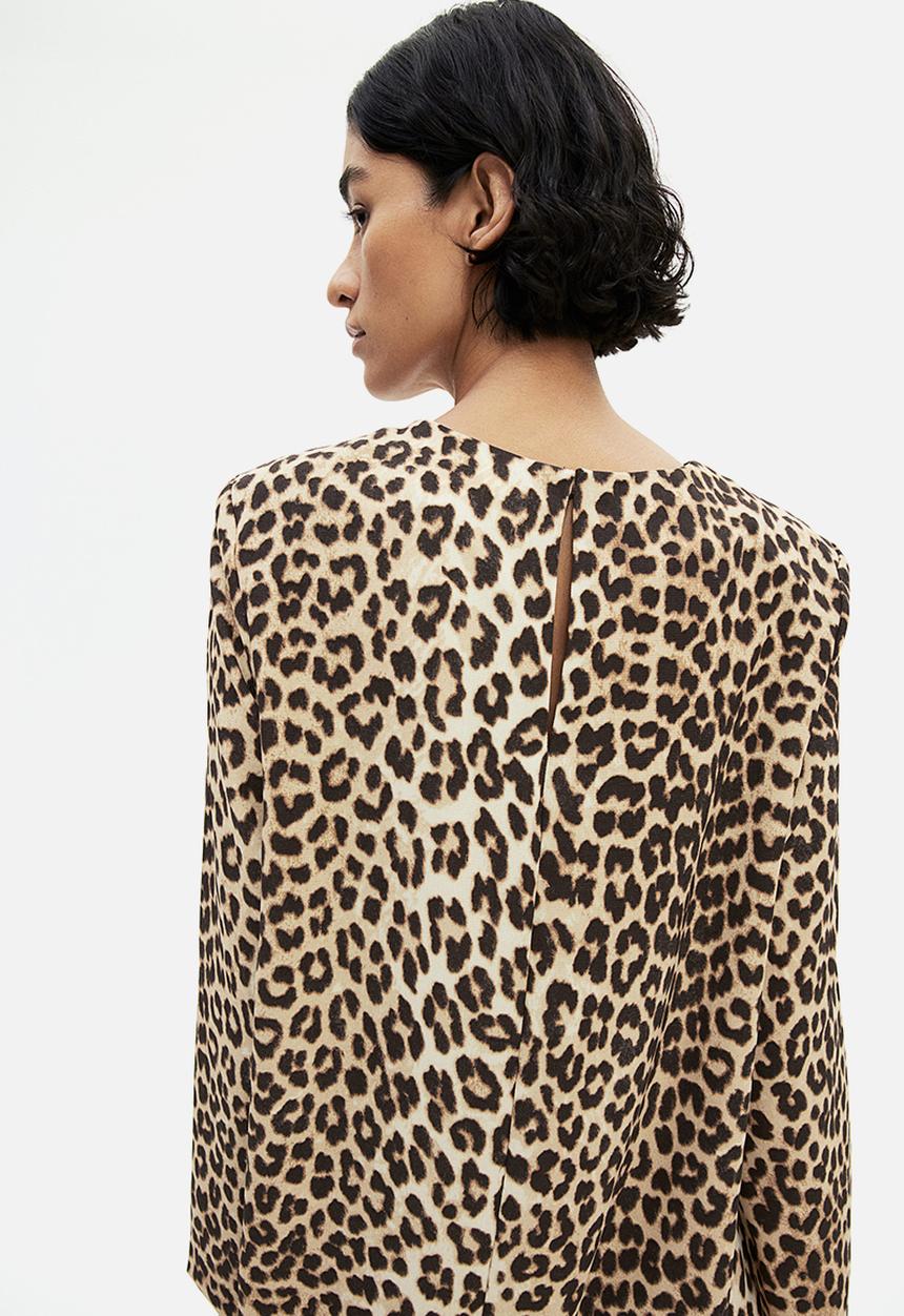 H&M - Shoulder-pad dress - beige leopard print