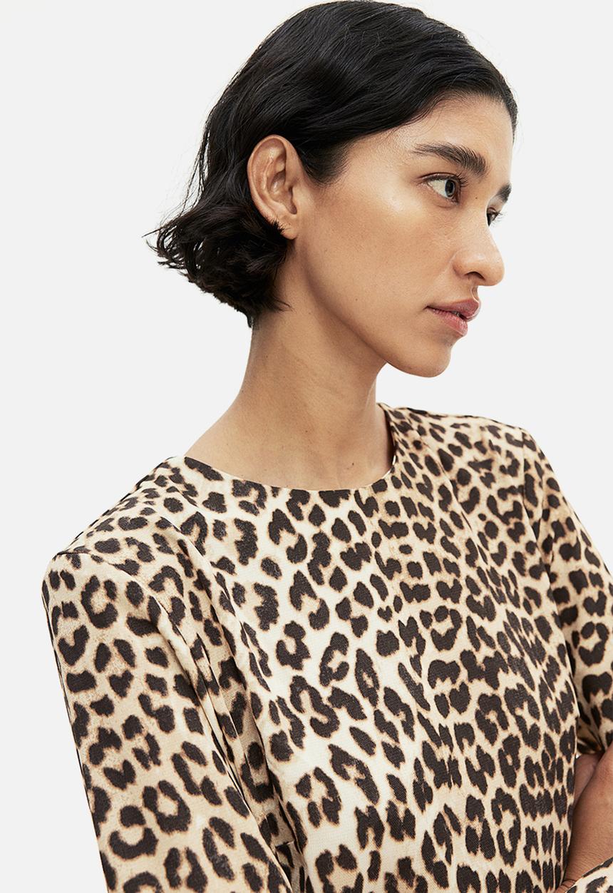 H&M - Shoulder-pad dress - beige leopard print