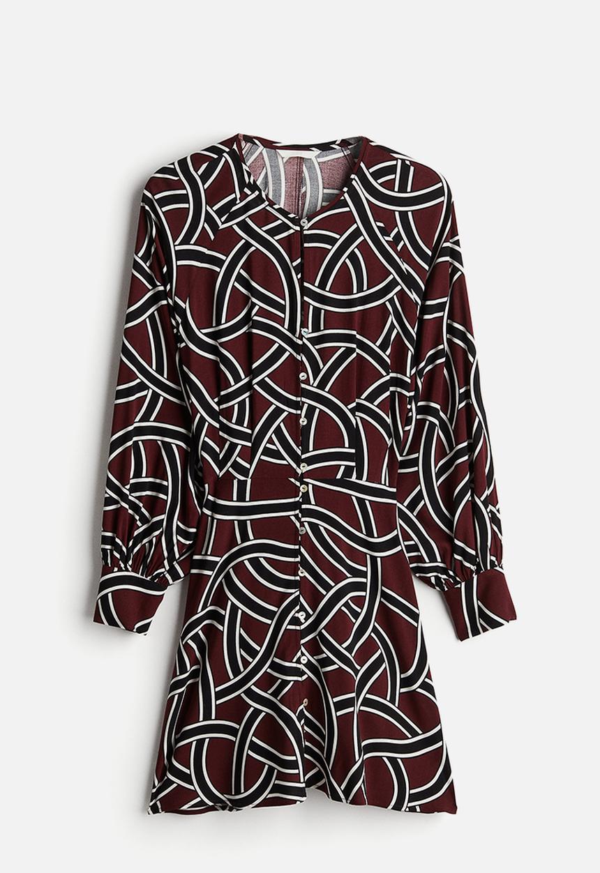 H&M - Long-sleeved dress - burgundy/patterned