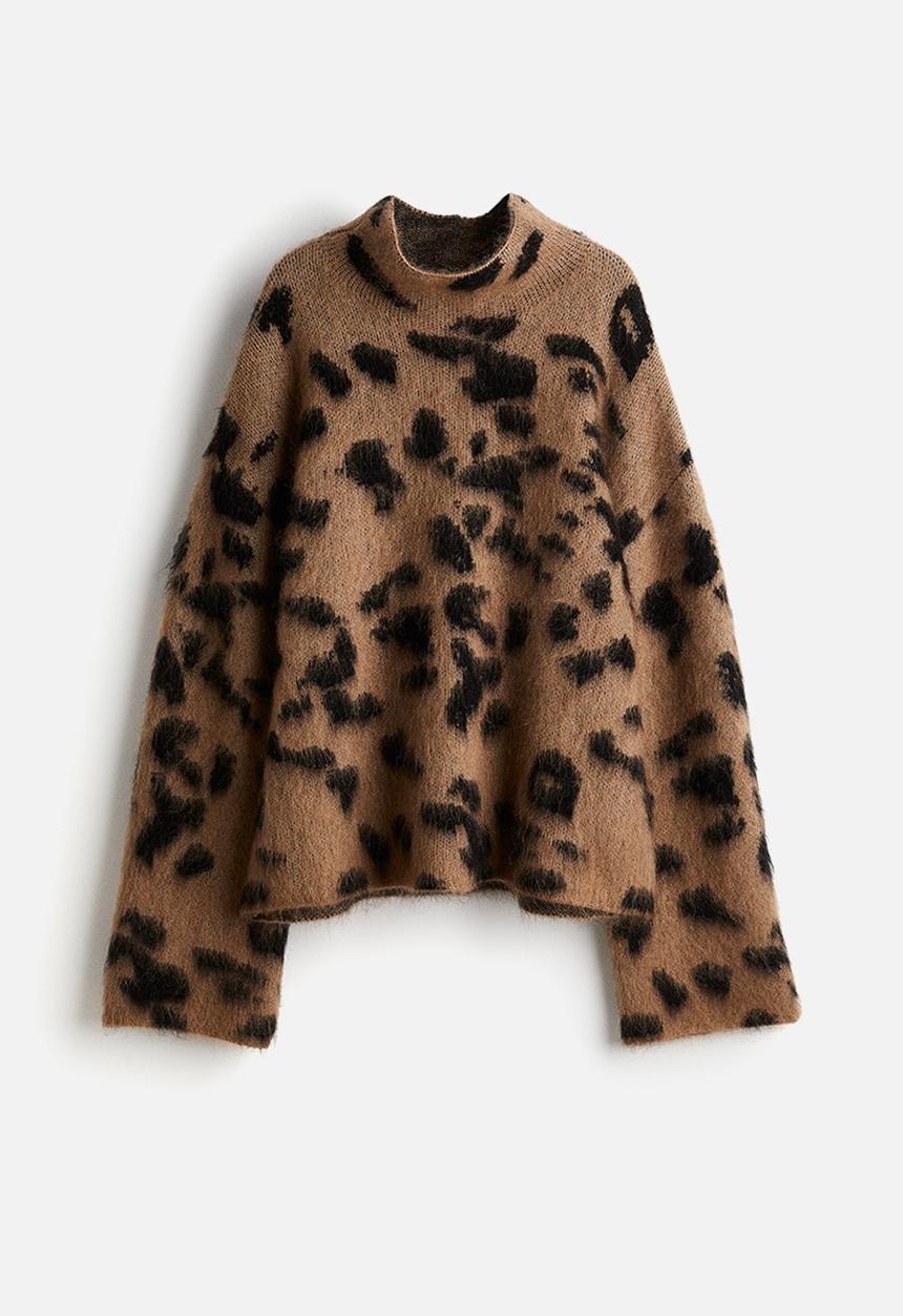 H&M - Mohair-blend turtleneck jumper - dark beige/leopard print 
