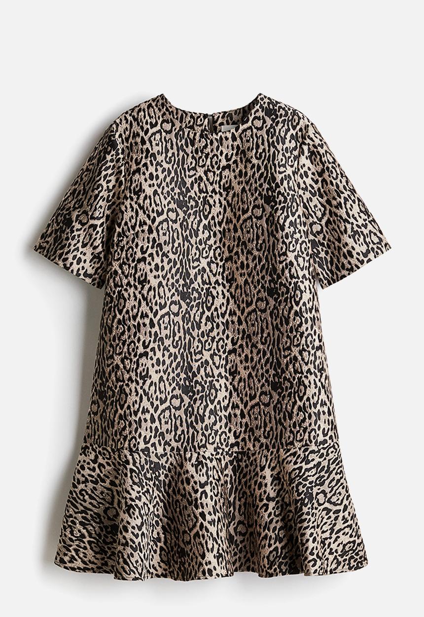 H&M - Jacquard-weave dress - light beige/leopard print 