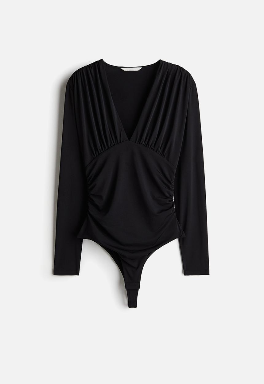 H&M - Draped v-neck thong body - black