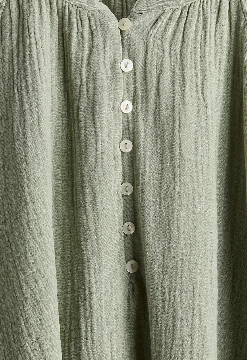 H&M - Balloon-sleeved muslin blouse - light khaki green