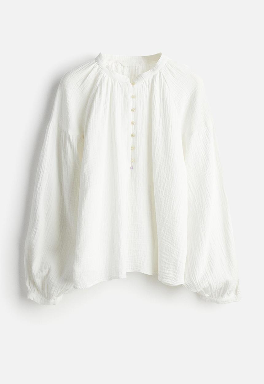 H&M - Balloon-sleeved muslin blouse - white