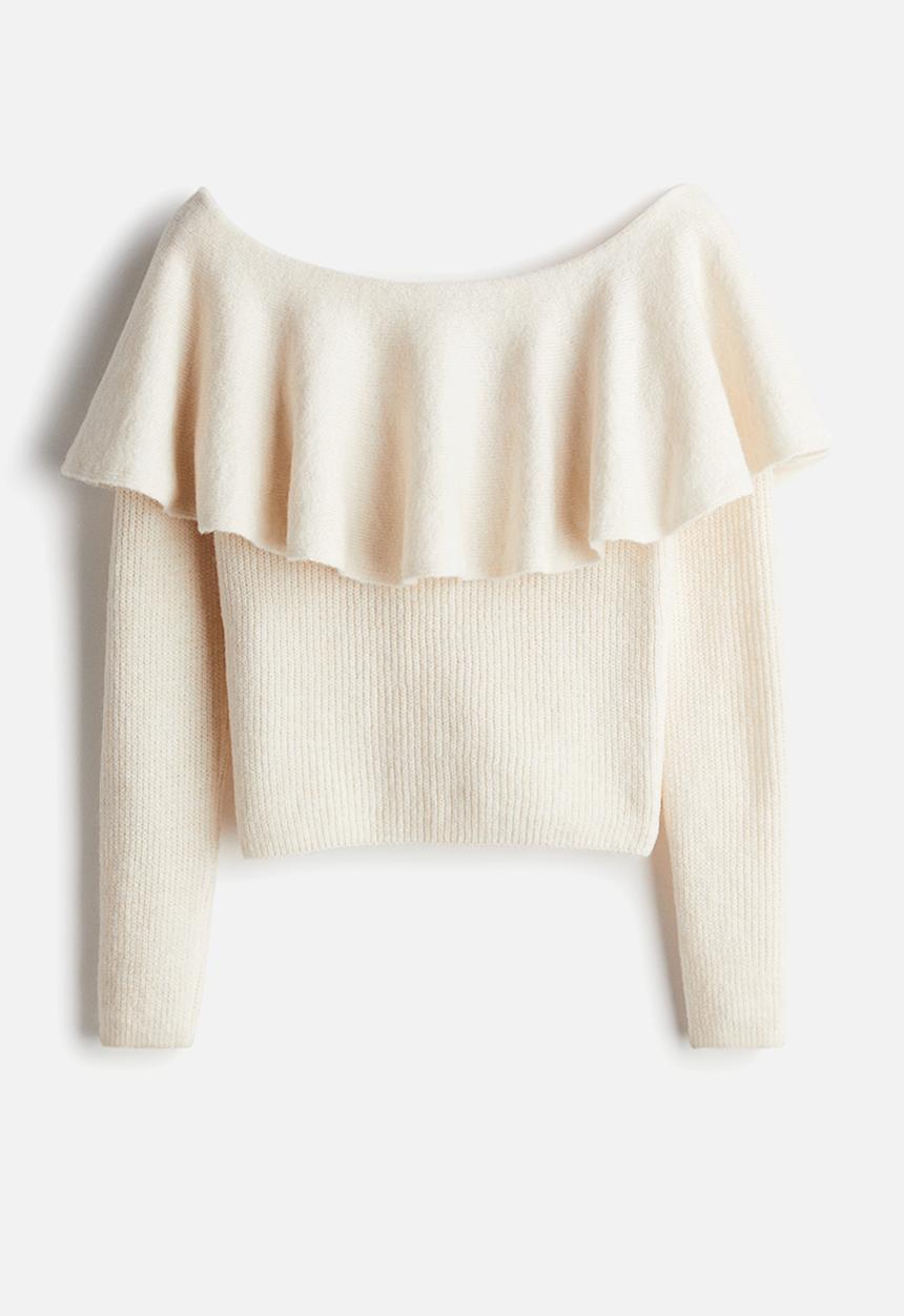 H&M - Flounced off-the-shoulder jumper - cream 
