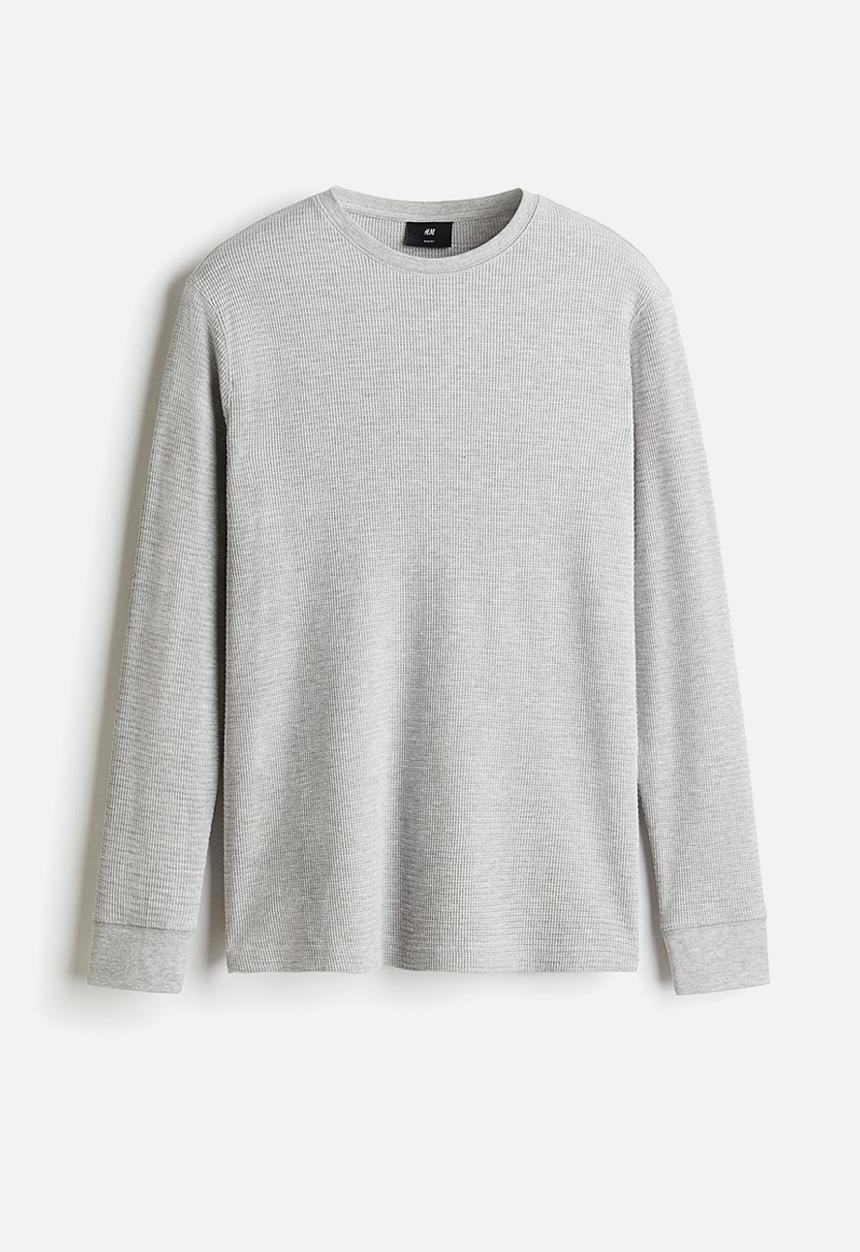 H&M - Slim fit waffled jersey top -  light grey 