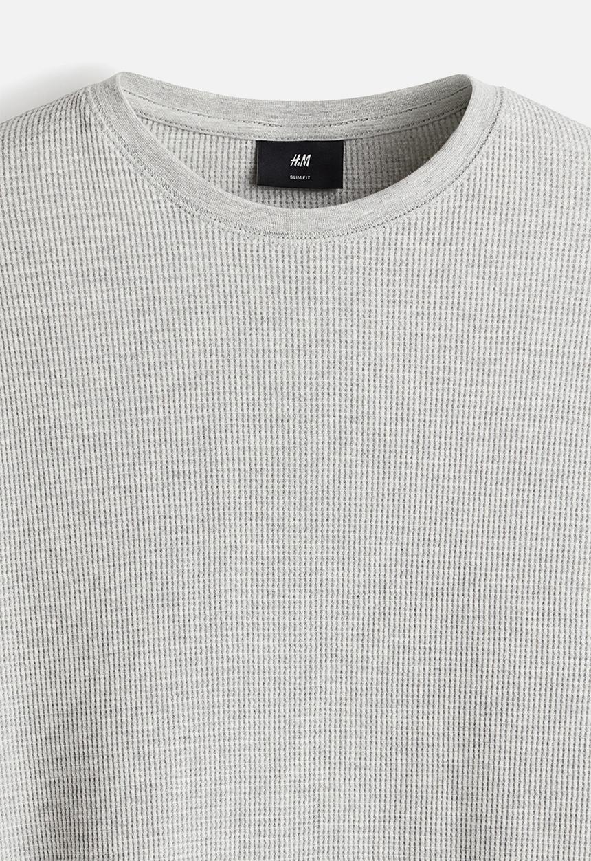 H&M - Slim fit waffled jersey top -  light grey 