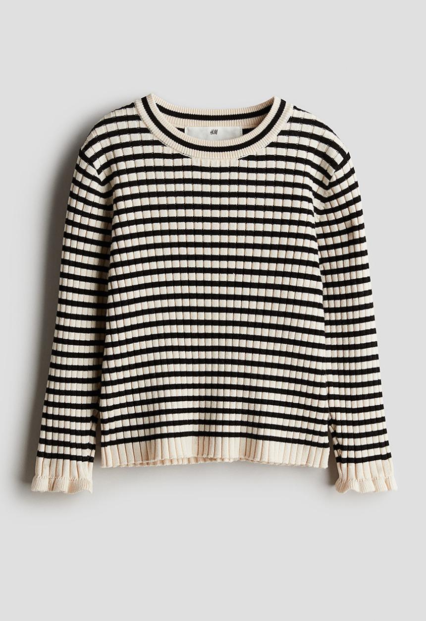 H&M - Rib-knit jumper -  light beige & striped