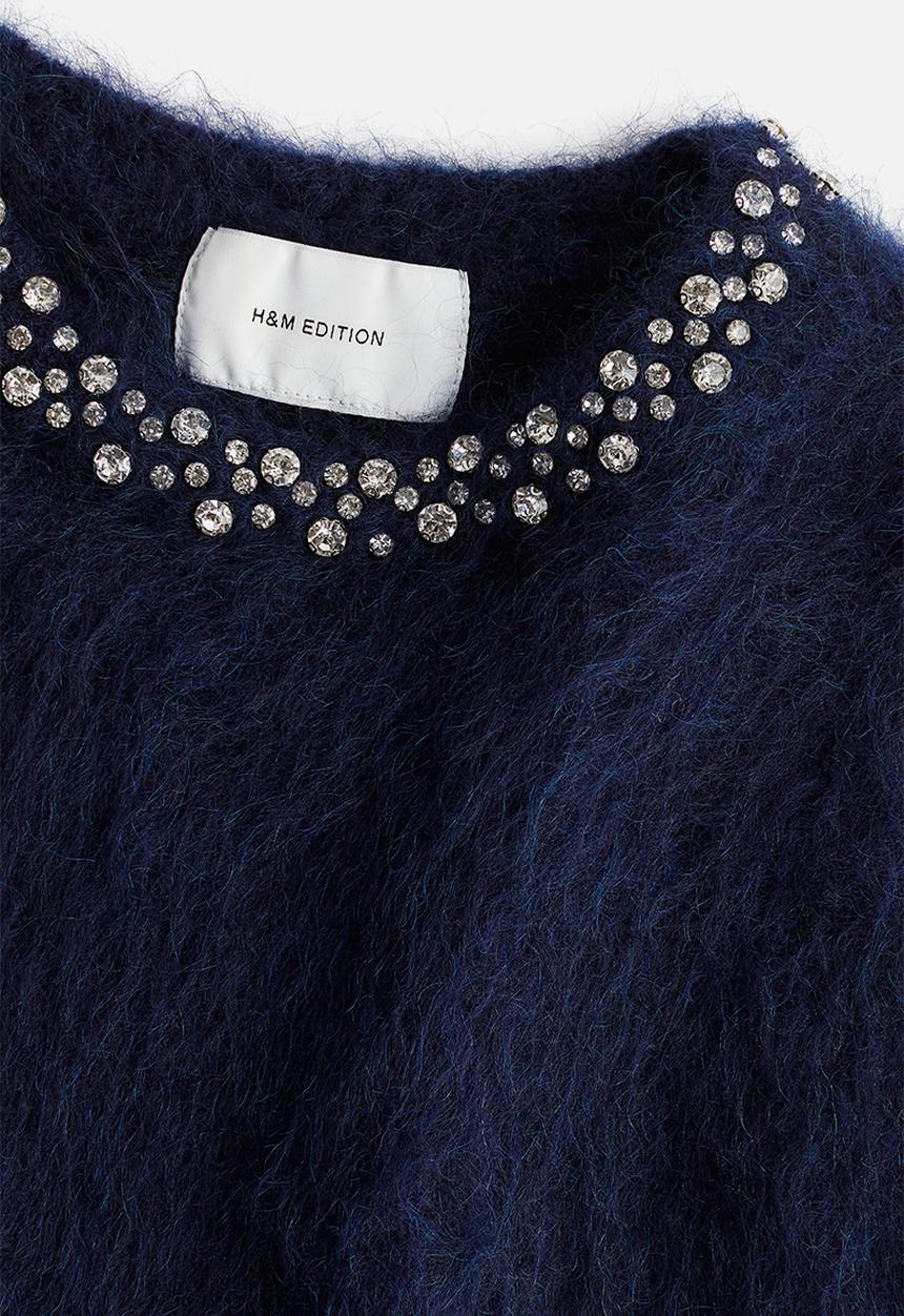 H&M - Embellished mohair-blend top - navy blue