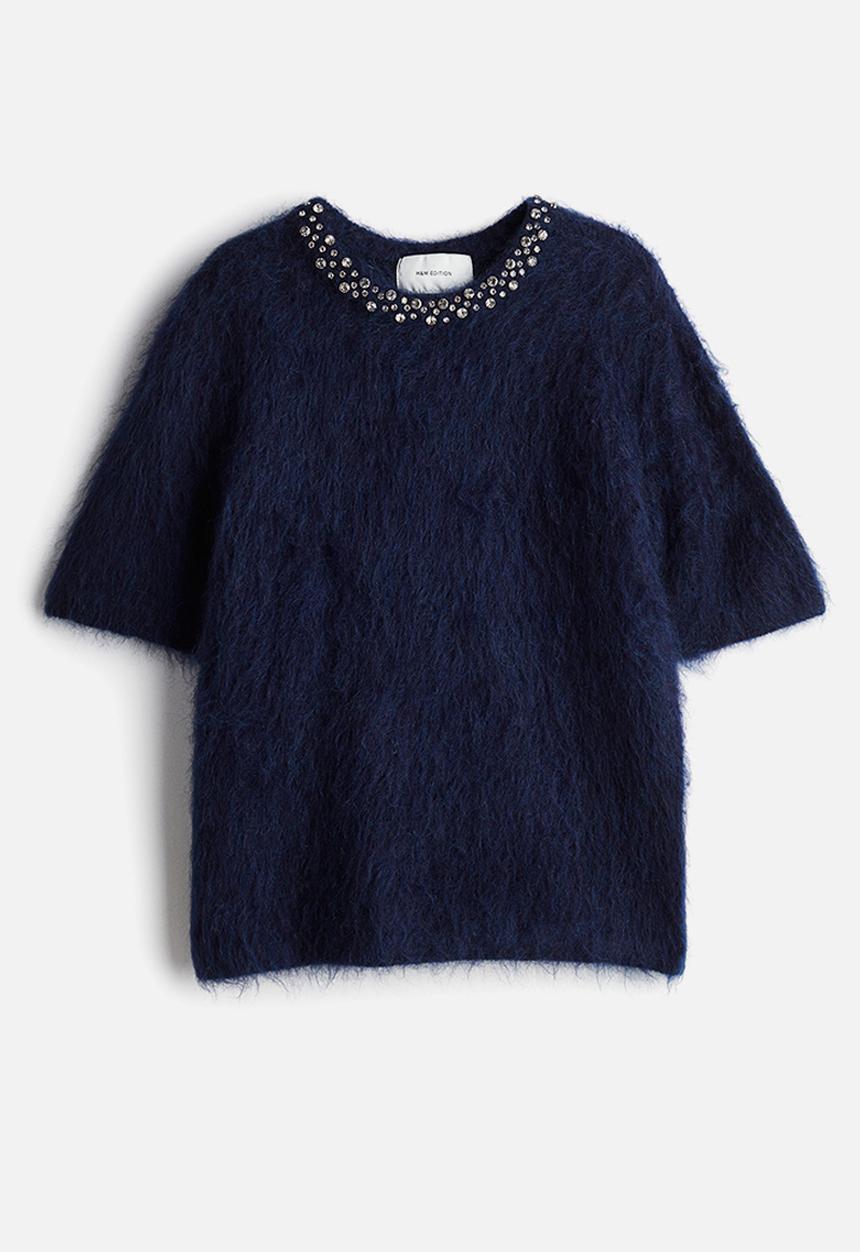 H&M - Embellished mohair-blend top - navy blue